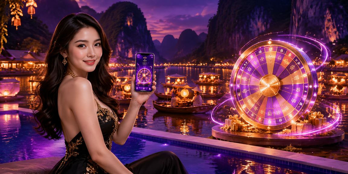 Bàn roulette neon sống động trong không gian giải trí casino ban đêm tại Ninh Bình